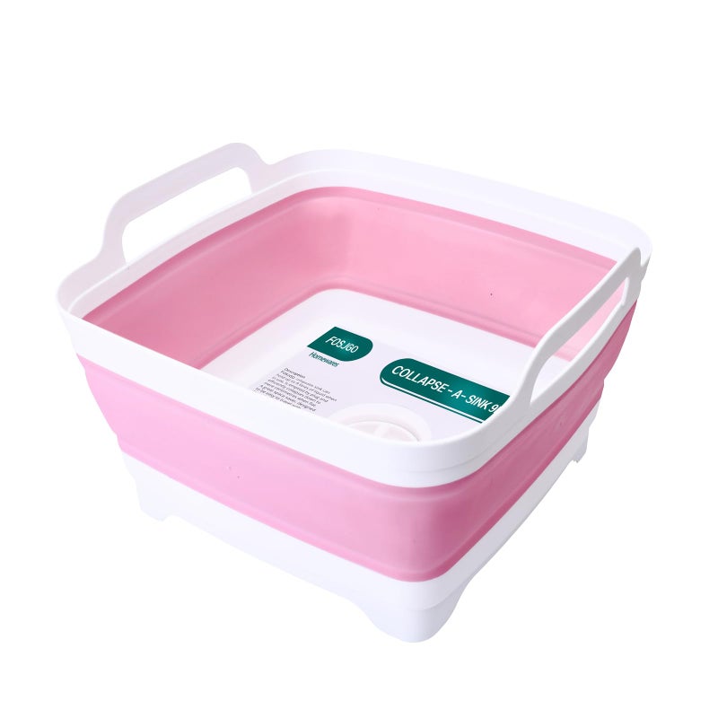 FOSJGO 2.4 Gal(9L) Collapsible Dish Basin with Drain Plug,Space Saving Multiuse Foldable Sink Tub,Dishpan,Kitchen Sink for Camping,Plastic Tub,Vegetable Washing,RVâ€¦ - Image 1